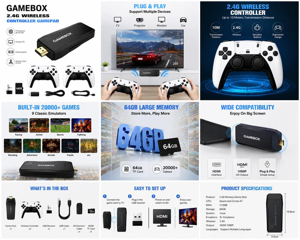 Black Retro Gaming Console with 64GB Memory N2308