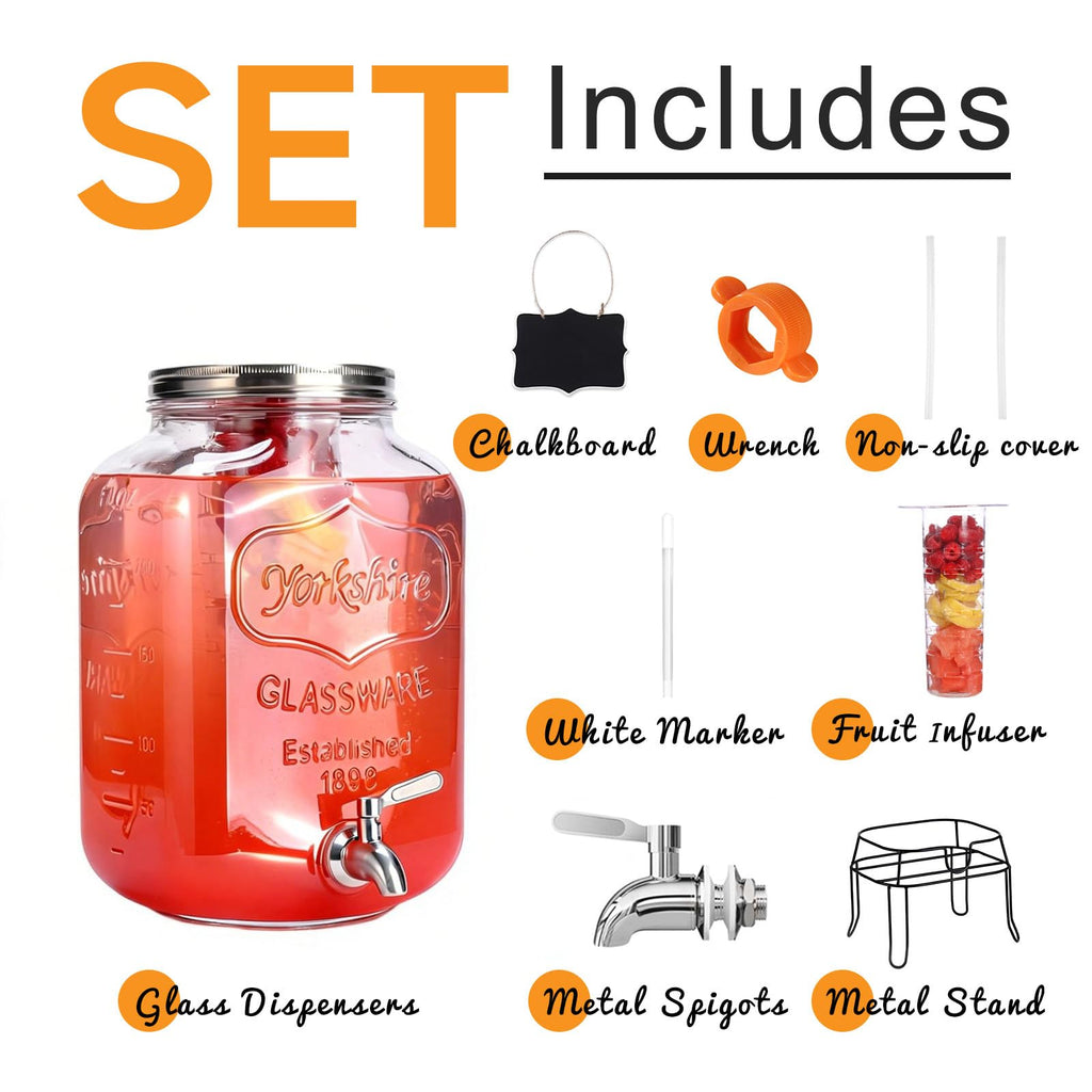 2 Gallon Glass Drink Dispenser with Stand D403