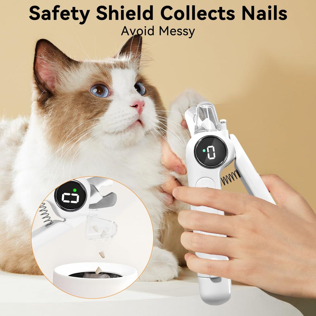 Dog Nails Clippers & Grinders 2in1 Trimmer with LCD Display and LED Lights Cat Claw Nail File with Protective Guard Rechargeable Electric Pet Toenail Silent Grooming Pro N423004