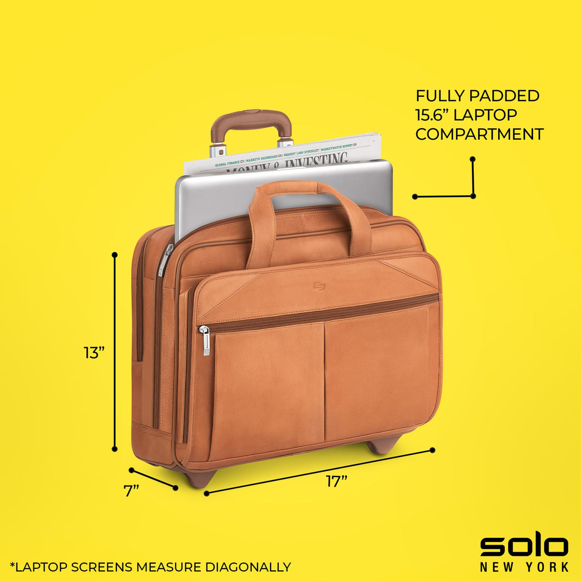 Tan Leather Rolling Case with Wheels R64176
