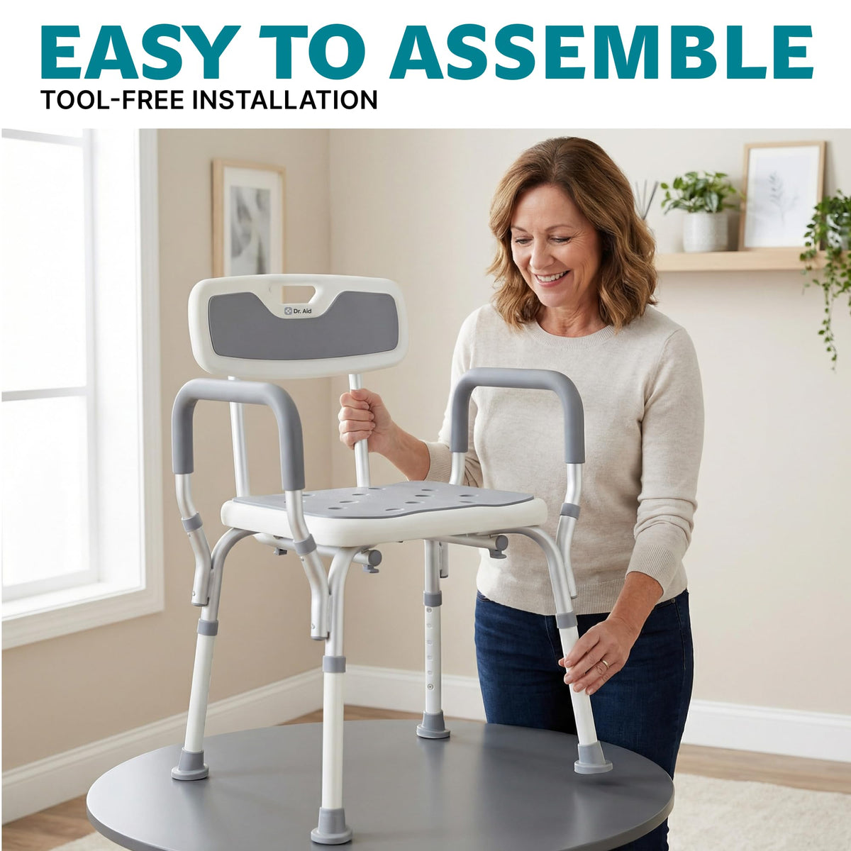 Shower Chair, 6-Height Adjustable, 400 lbs I610182