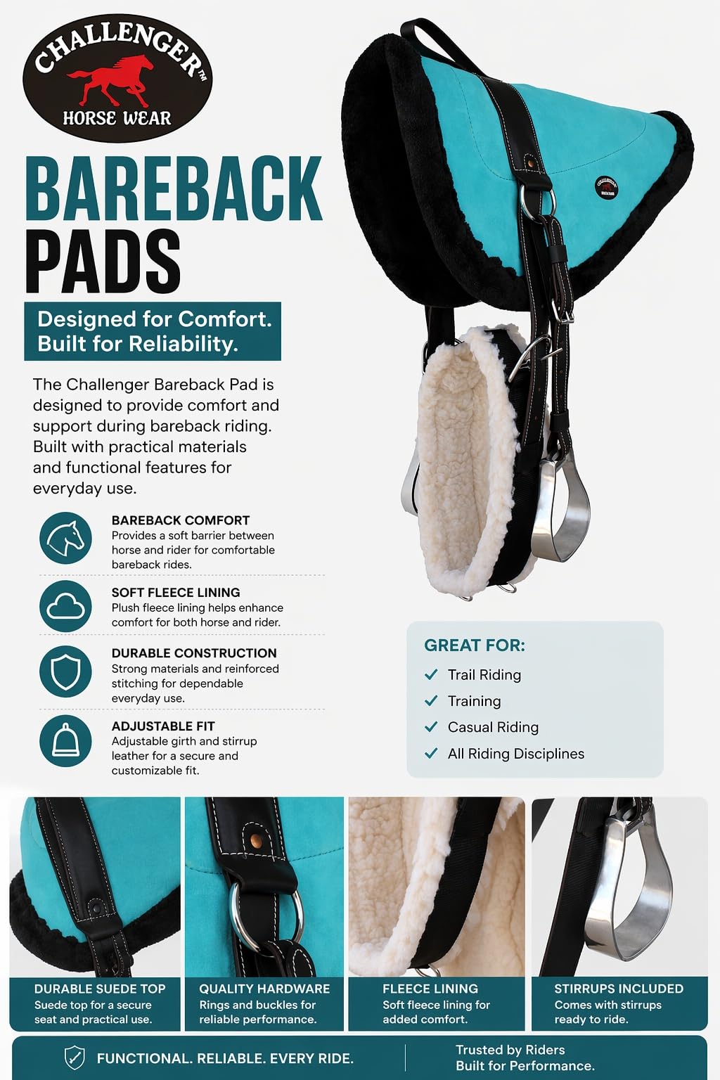 Turquoise Suede Leather Western Saddle Pad with Stirrups L917420