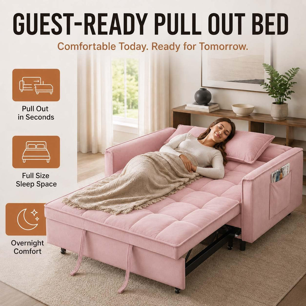 Pink Velvet Convertible Sofa Bed S160785