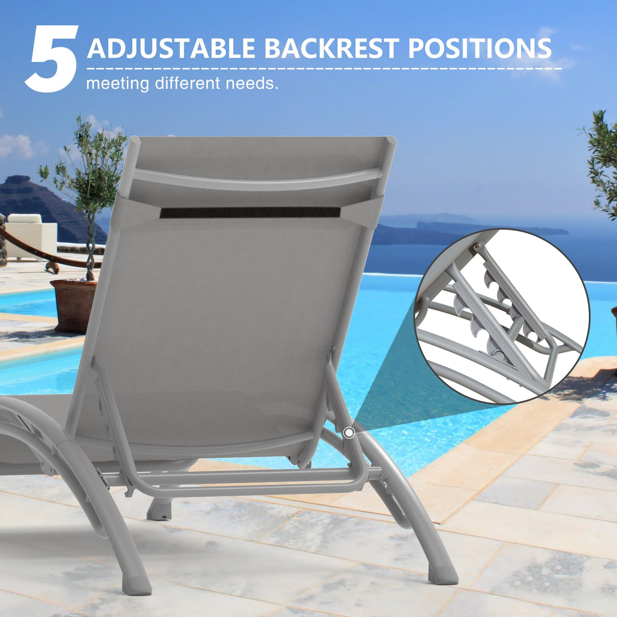 Adjustable Aluminum Pool Lounge Chairs Set of 3 with Side Table F159051