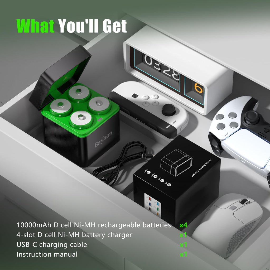 10000mAh D Rechargeable Batteries with 4-Slot Type-C Charger Q505393