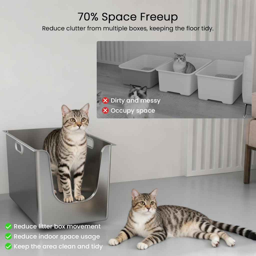 XL Stainless Steel Cat Litter Box with Low Entry A402