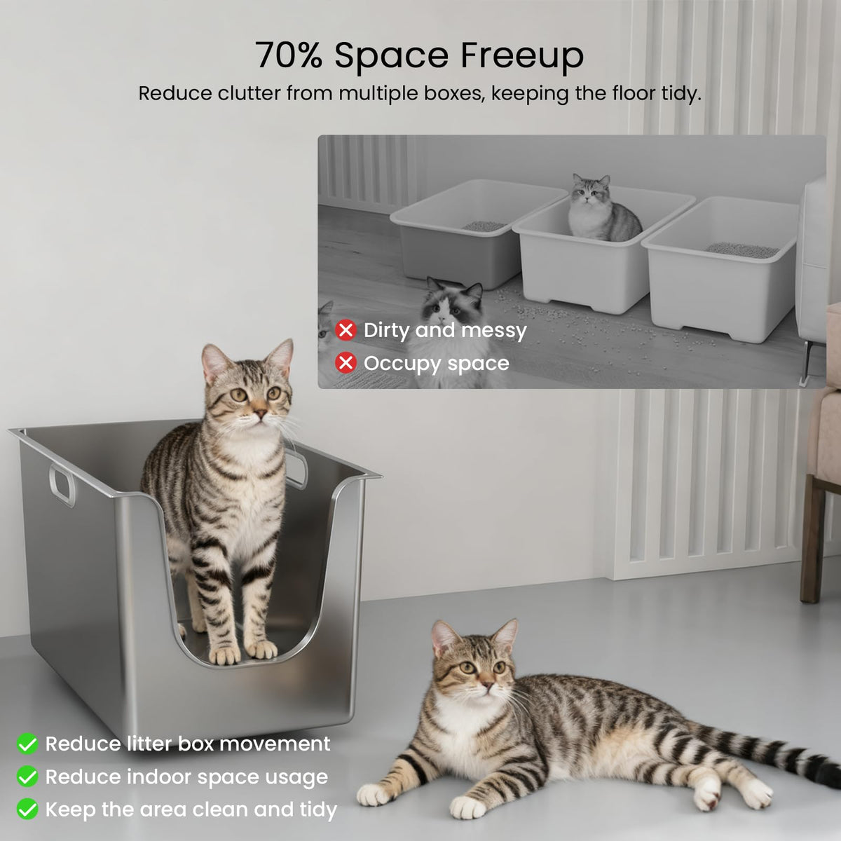 XL Stainless Steel Cat Litter Box with Low Entry A402