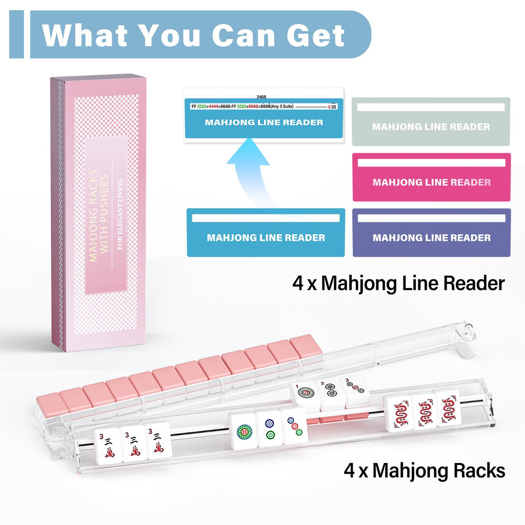 Clear Acrylic Mahjong Racks with Pushers 4-Pack R693