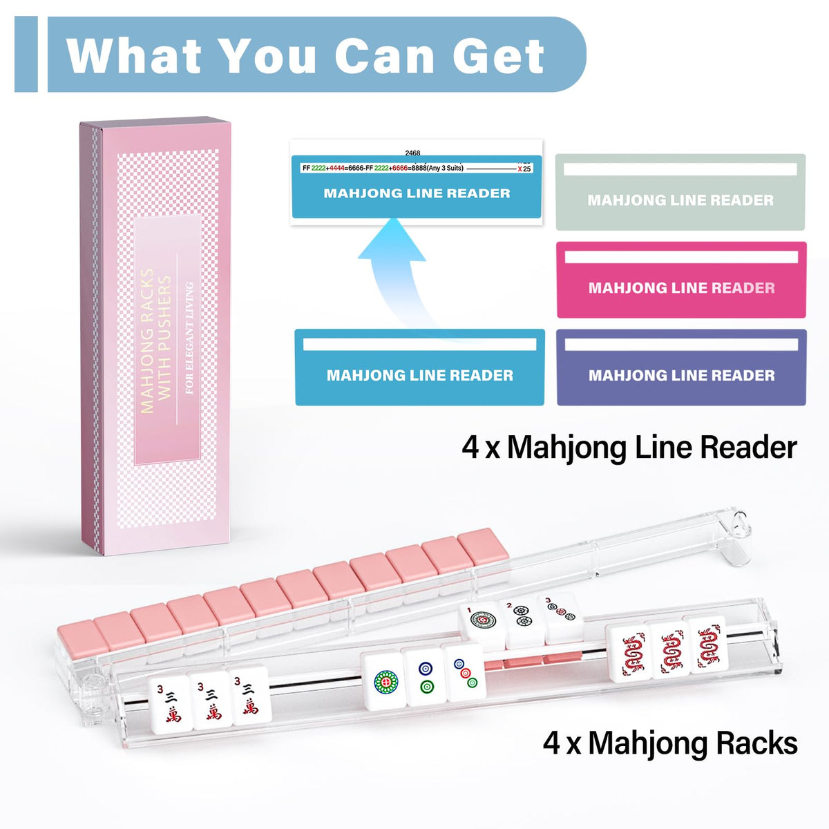Clear Acrylic Mahjong Racks with Pushers 4-Pack R693