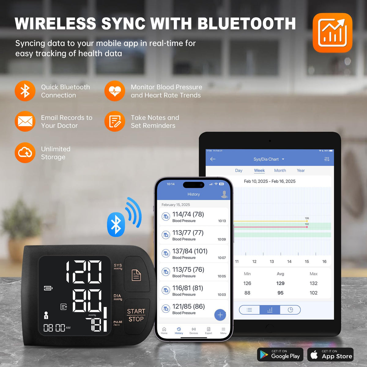 Blood Pressure Monitor Bluetooth with Carrying Case, Black L80935