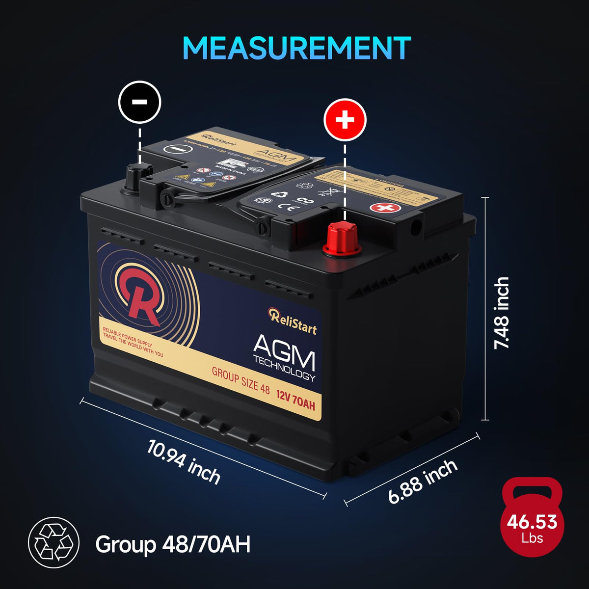 12V 70Ah H6 Car Battery U1097