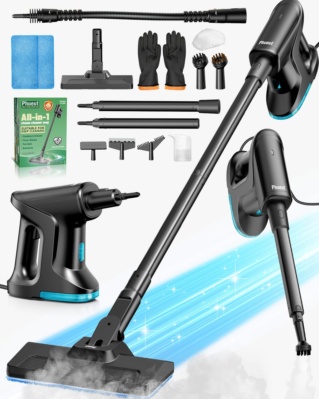 14-in-1 Lightweight Detachable Handheld Steam Mop Black H669768