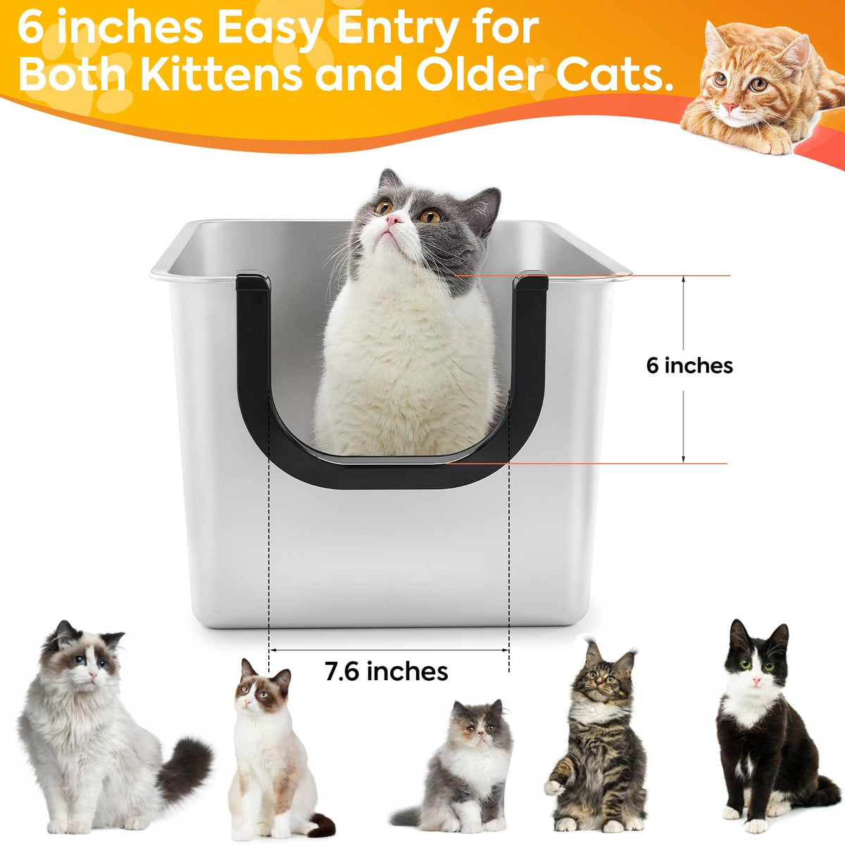 Extra Large Stainless Steel Cat Litter Box with High Sides L686099