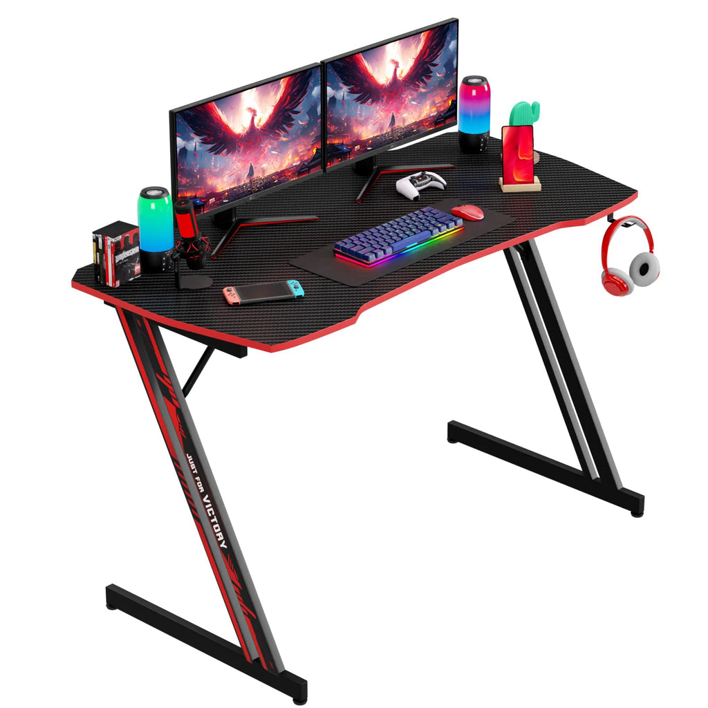 47.2 Inch Z Shaped Carbon Fiber Gaming Desk with Headphone Hook C307