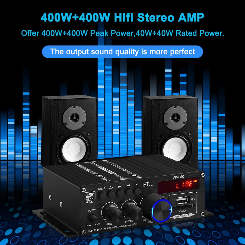 USB SD BT FM AUX Audio Power Amplifier 2.0 CH 40W+40W G59222