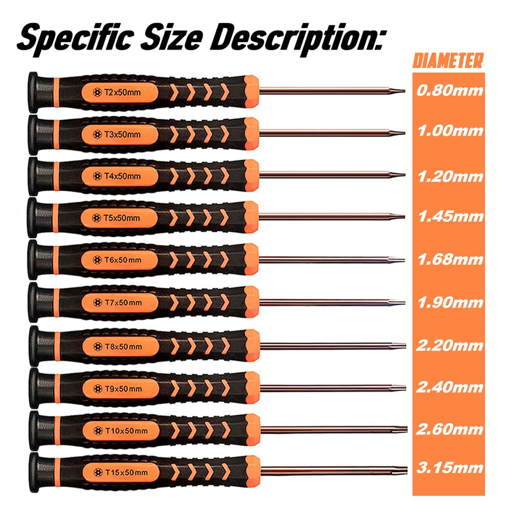Torx Screwdriver Set of T2-T15, 10-Piece Magnetic Security Screwdrivers N2596