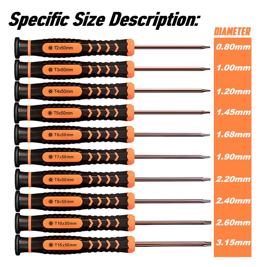 Torx Screwdriver Set of T2-T15, 10-Piece Magnetic Security Screwdrivers N2596