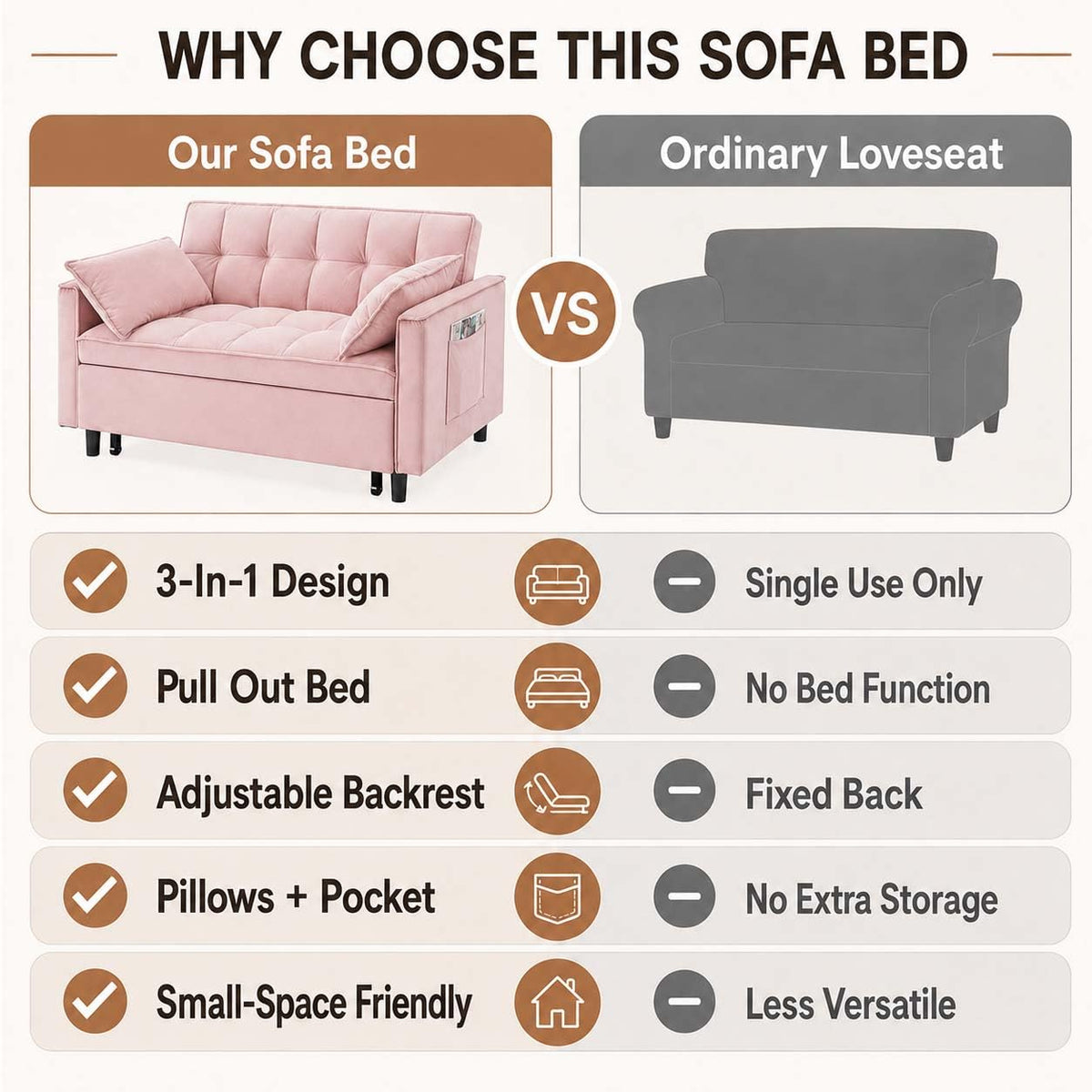 Pink Velvet Convertible Sofa Bed S160785