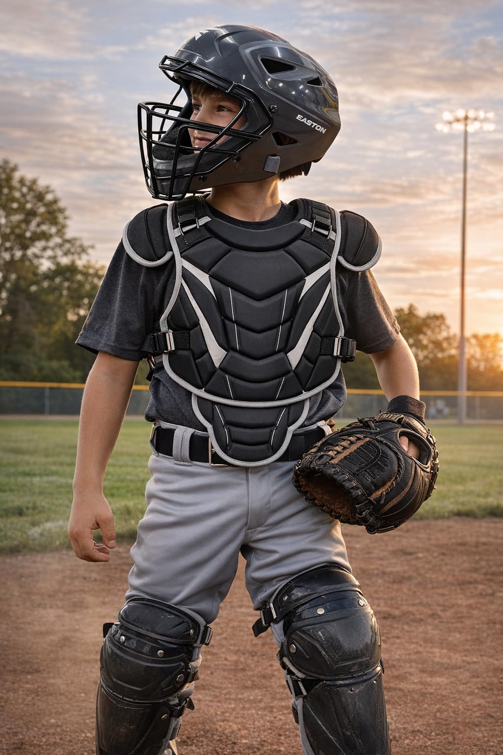 Black Youth Catcher's Set with Helmet, Chest Protector & Leg Guards O300090