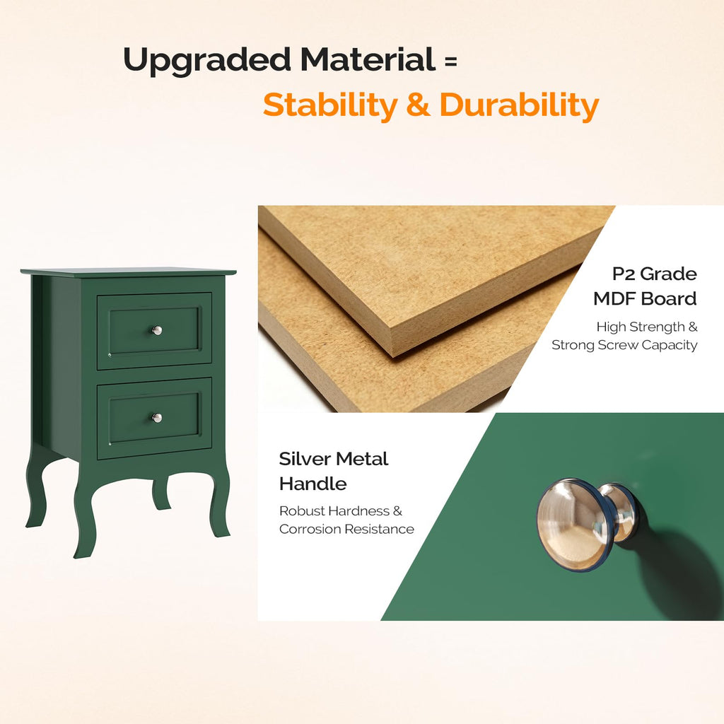 Green Nightstand Set of 2 Wood H6049