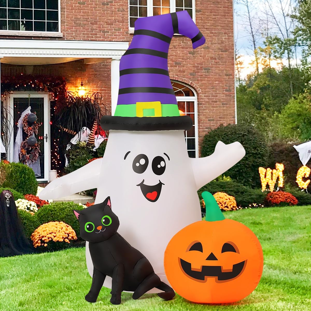 5FT Inflatable Halloween Ghost with Pumpkin Yard Decoration W28560