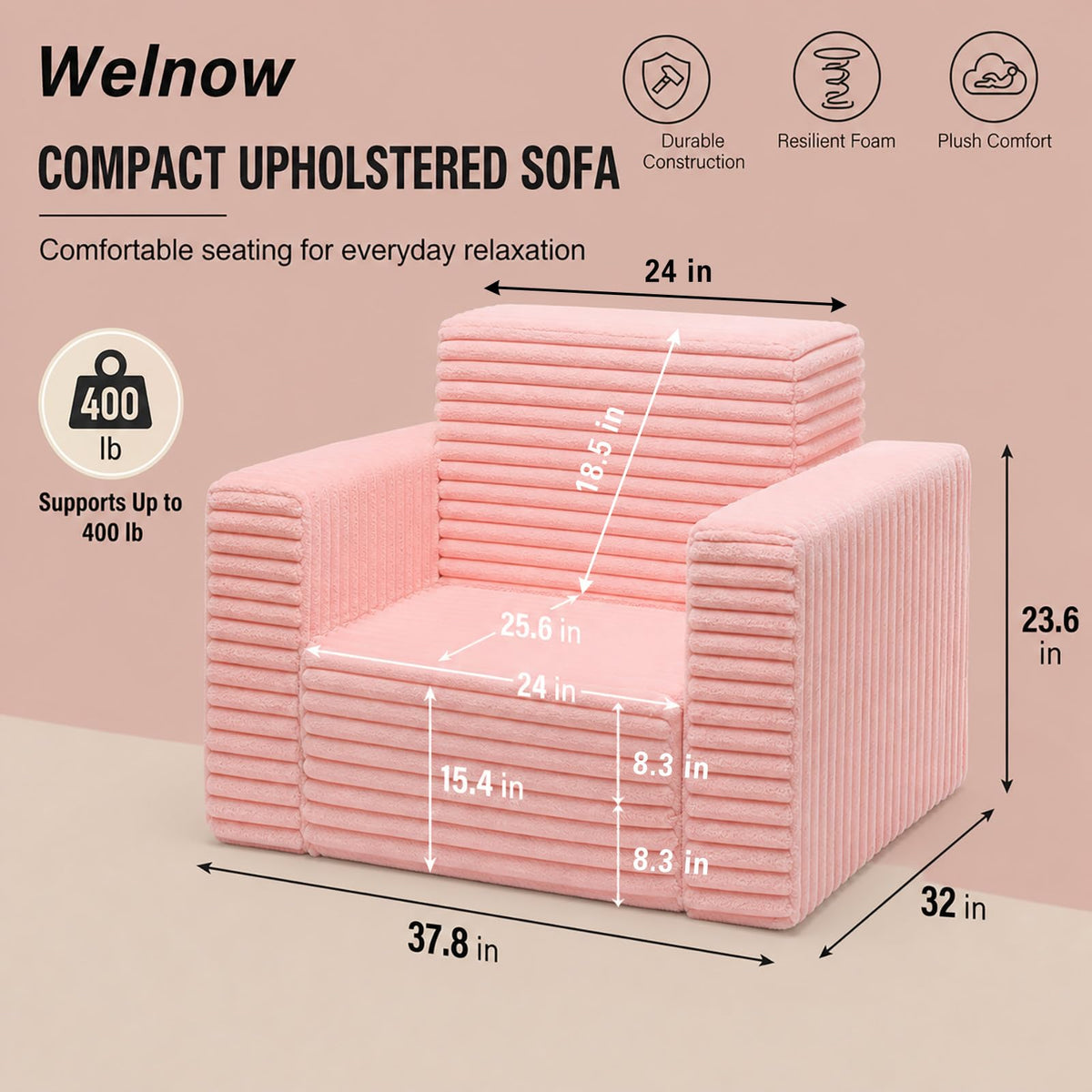 Pink Folding Sofa Bed with Ottoman T26943