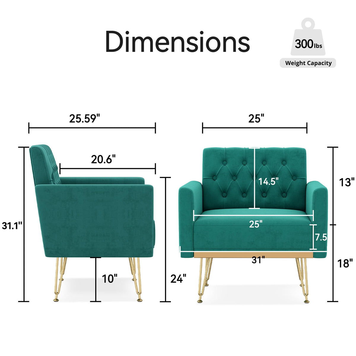 Oversized Velvet Tufted Accent Chair with Gold Legs D615093