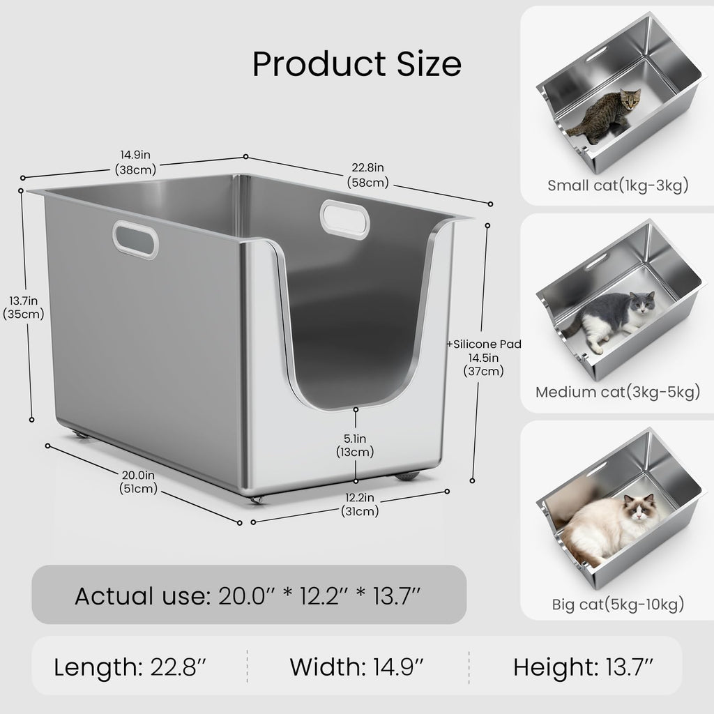 XL Stainless Steel Cat Litter Box with Low Entry A402