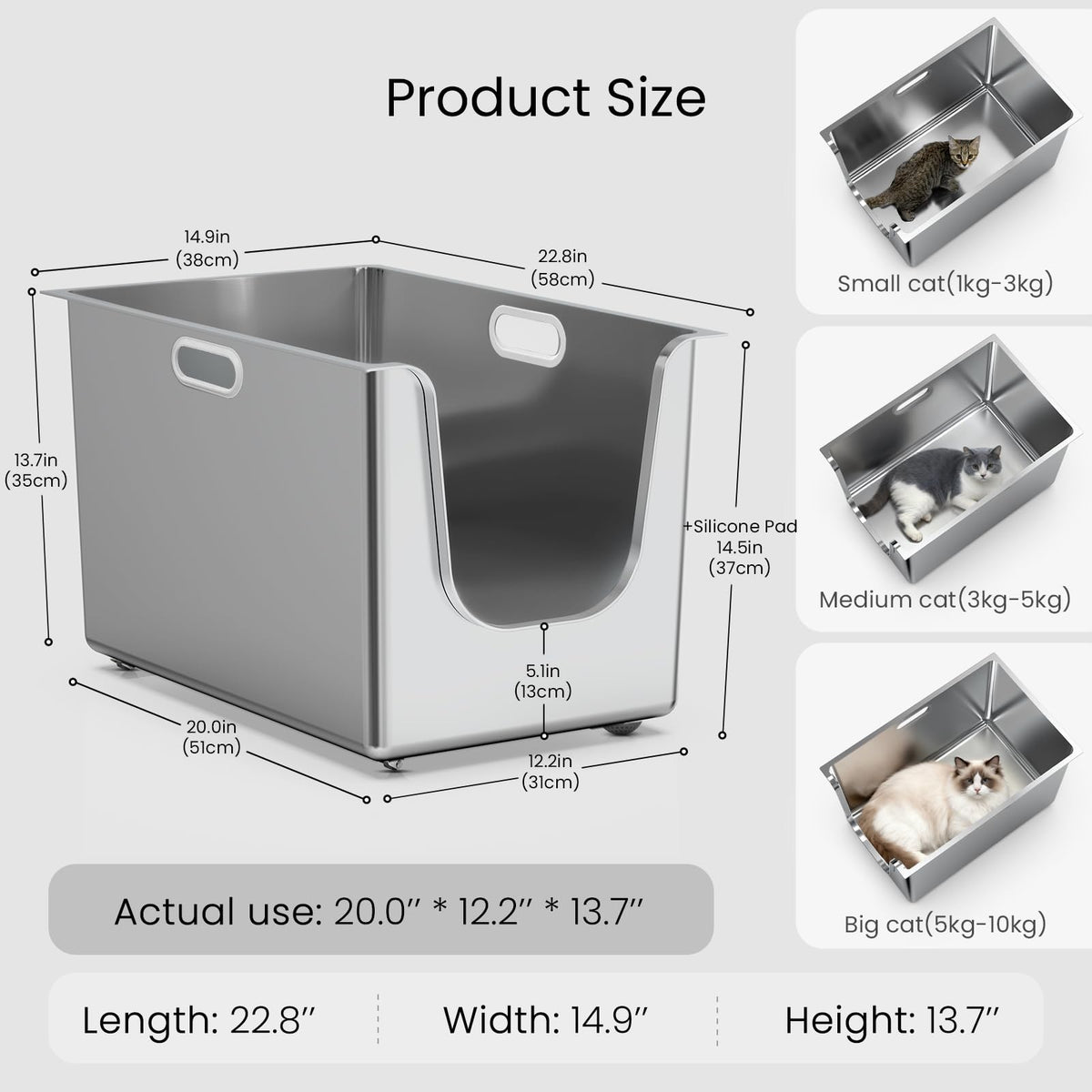 XL Stainless Steel Cat Litter Box with Low Entry A402