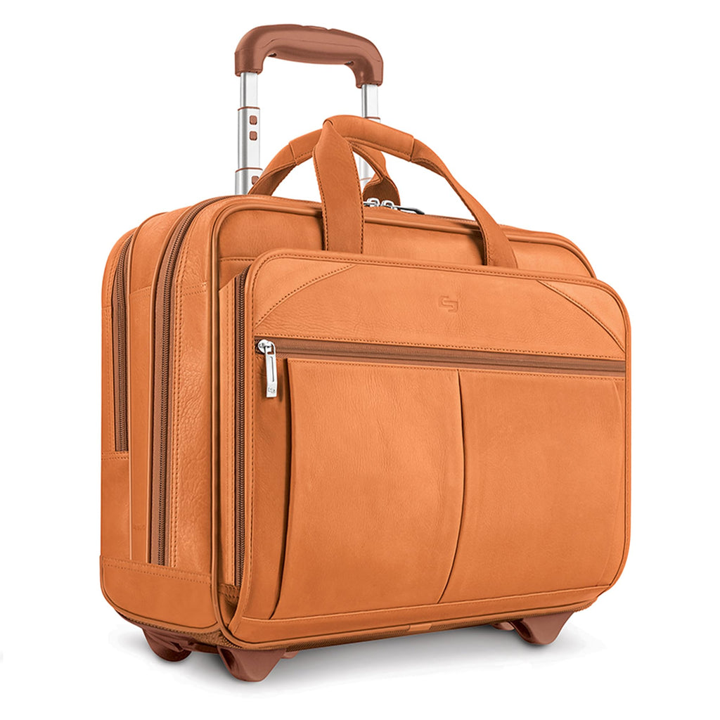 Tan Leather Rolling Case with Wheels R64176