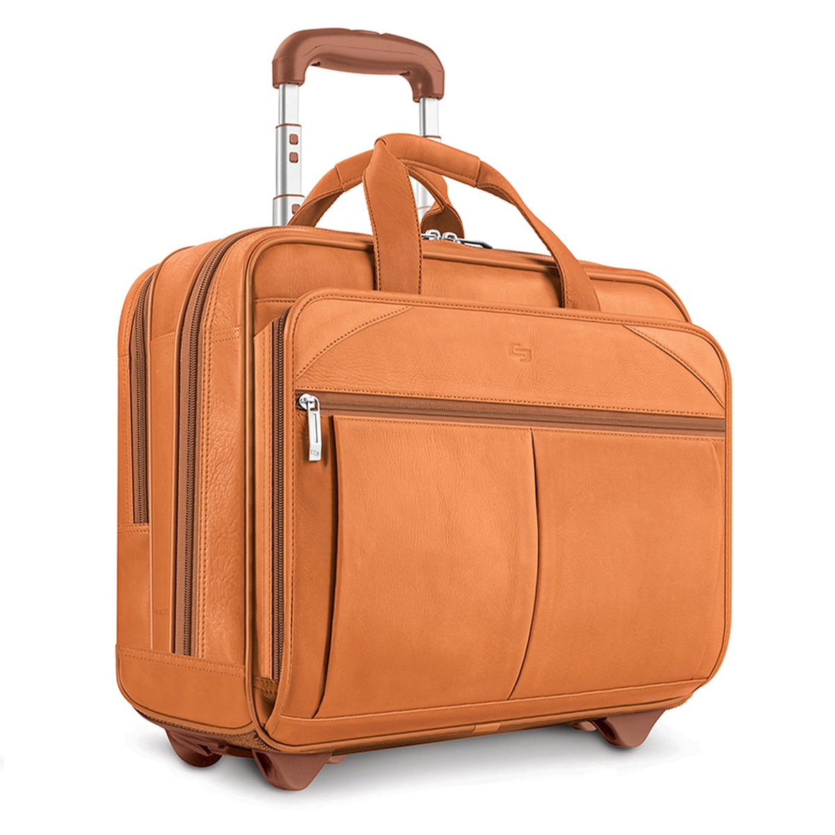 Tan Leather Rolling Case with Wheels R64176