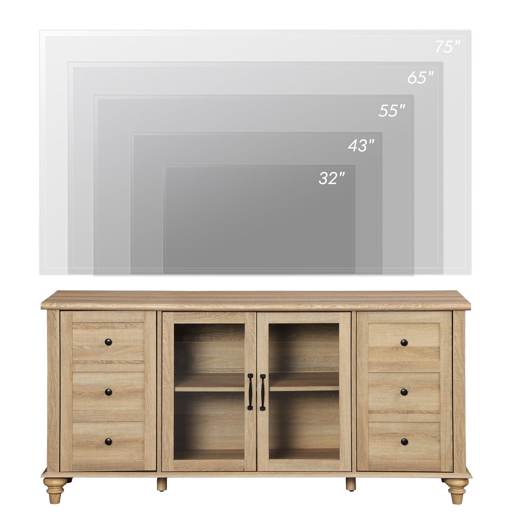 Wood TV Stand for 65 Inch TV with Glass Door O379