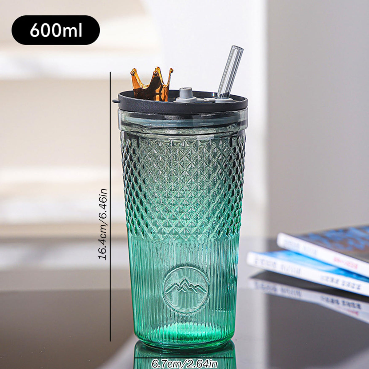 20Oz Glass Tumbler with Straw and Lid R529