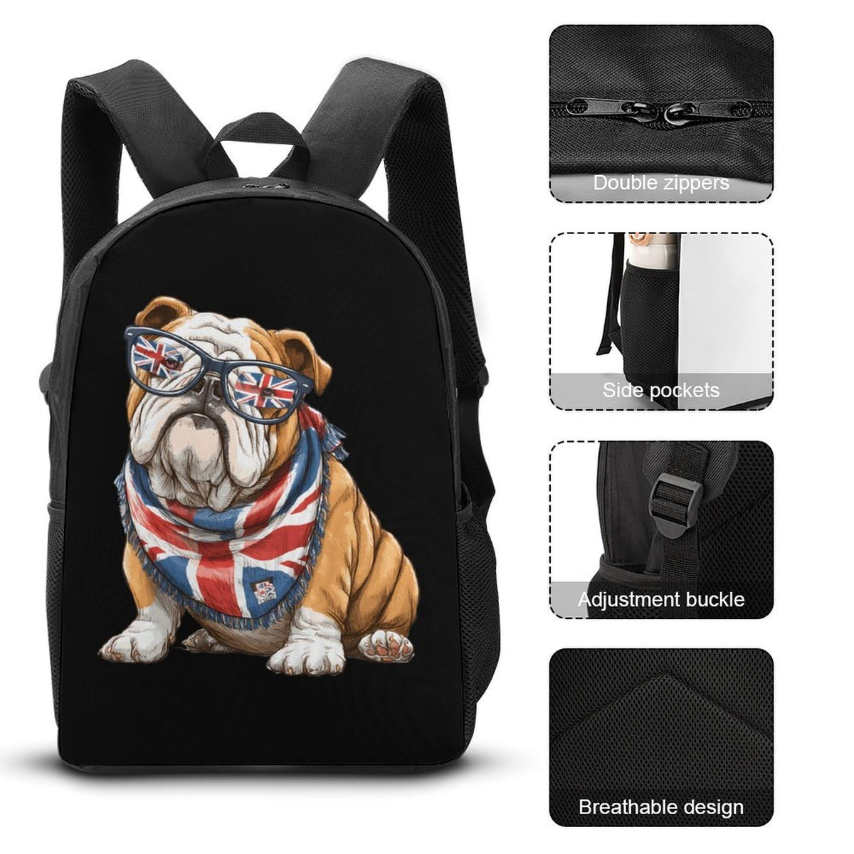 English Bulldog UK Flag Backpack with Lunch Box Pencil Case N978