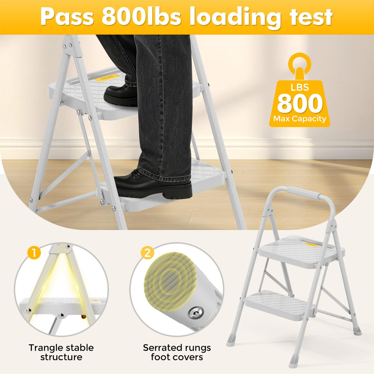 2 Step Folding Steel Ladder with Handrails O2380