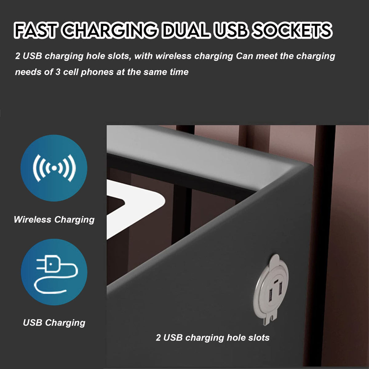 Pink 3 Drawer Nightstand with Charging Station and Speakers T109002