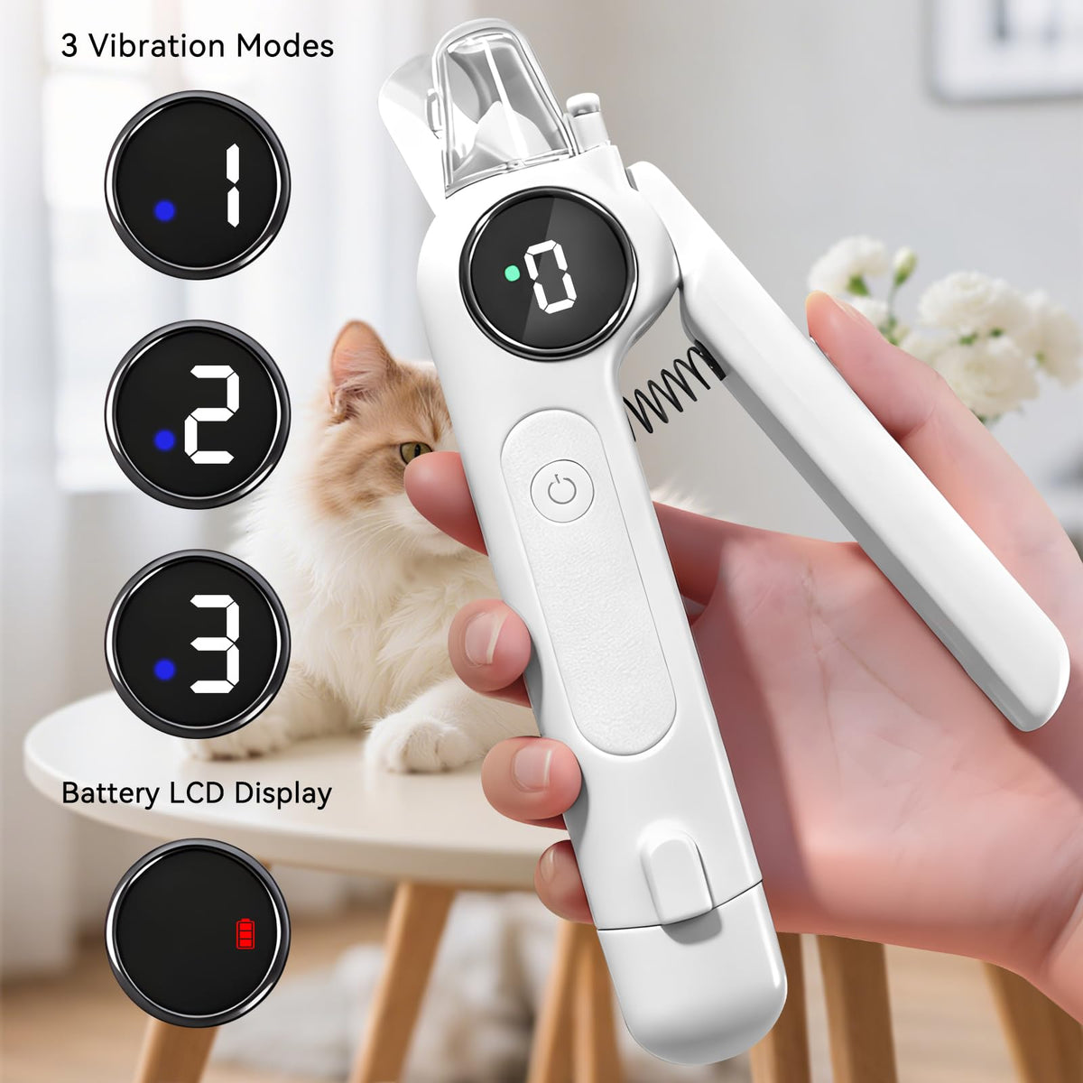 Dog Nails Clippers & Grinders 2in1 Trimmer with LCD Display and LED Lights Cat Claw Nail File with Protective Guard Rechargeable Electric Pet Toenail Silent Grooming Pro N423004