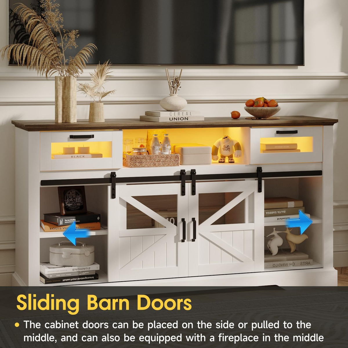 TV Stand with Storage Cabinet and Sliding Barn Doors L1056