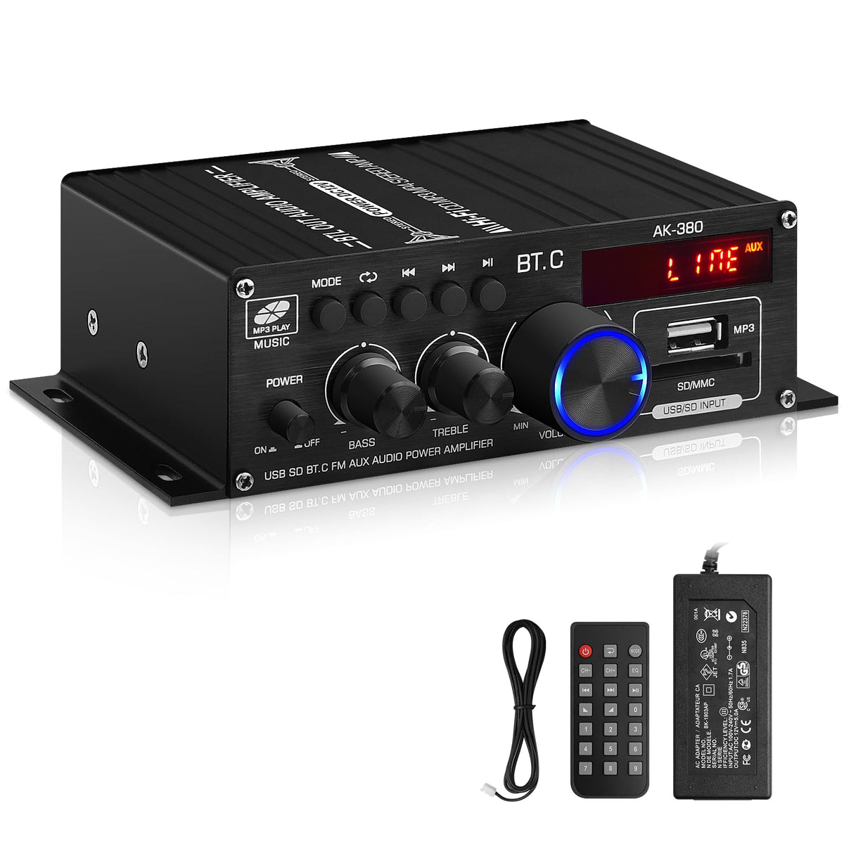 USB SD BT FM AUX Audio Power Amplifier 2.0 CH 40W+40W G59222