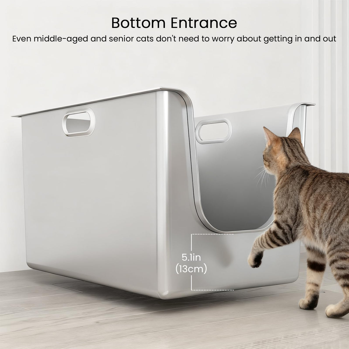 XL Stainless Steel Cat Litter Box with Low Entry A402