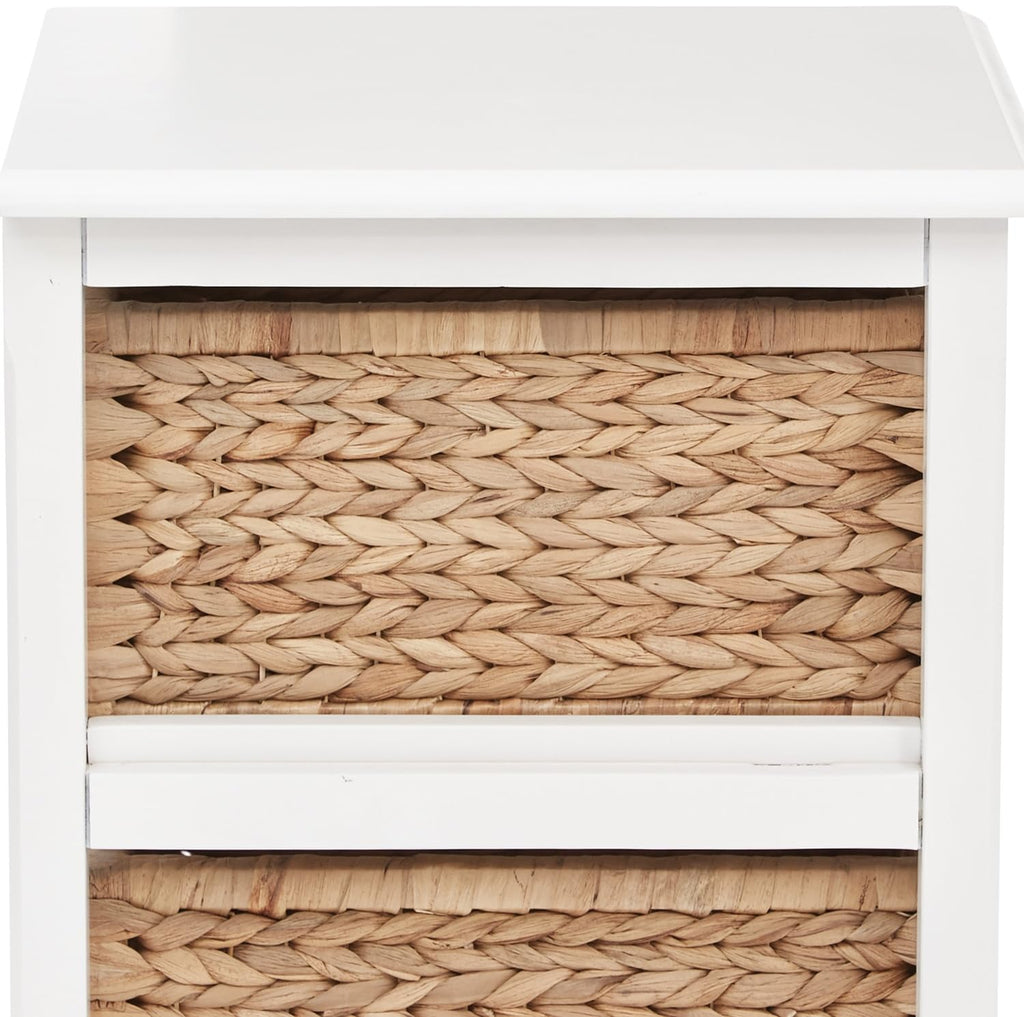 White 2-Tier 4-Drawer Storage Tower with Wood Frame and Baskets K7415