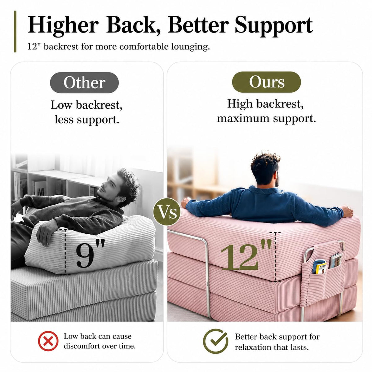 Folding Convertible Corduroy Sofa Bed King Size V4703