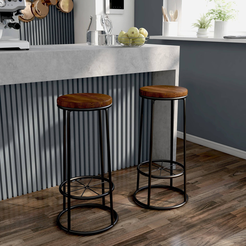 Rustic Metal Barstools Set of 2 Coastal White A3496