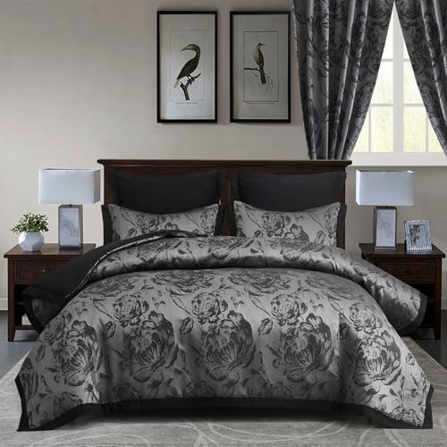 7-Piece Queen Comforter Set with Matching Curtains, Burgundy Jacquard Patchwork Bed in a Bag Bedding Set C73928