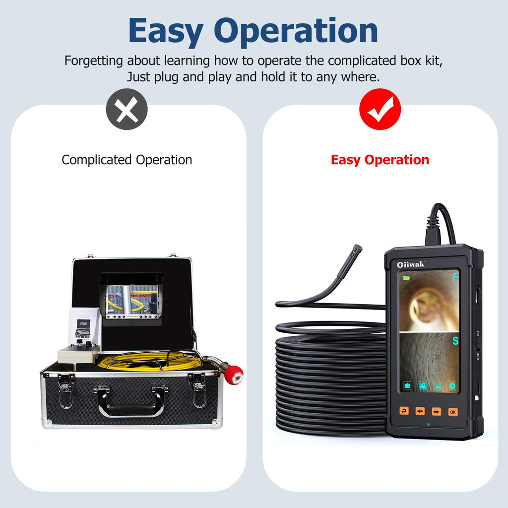 50FT Dual Lens Borescope Camera with 7 Light, IP68 Waterproof V927