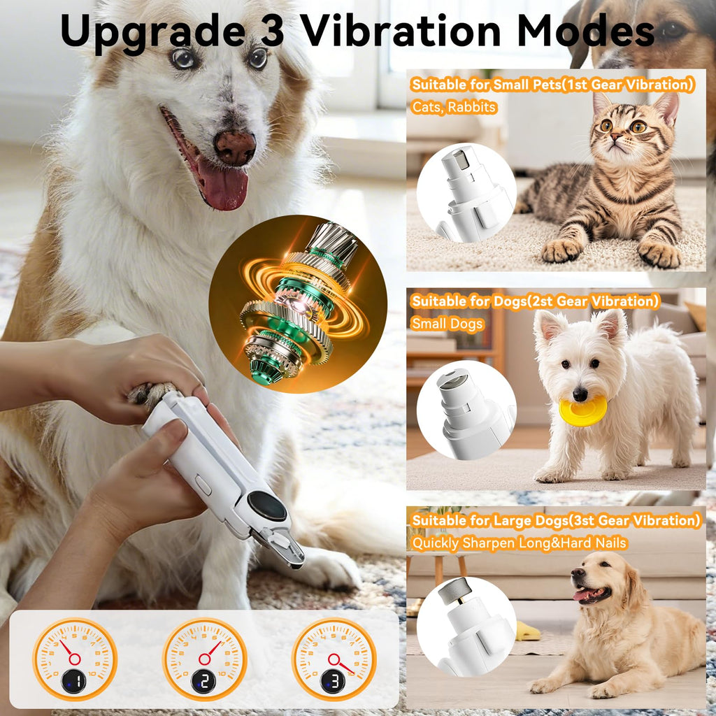 Dog Nails Clippers & Grinders 2in1 Trimmer with LCD Display and LED Lights Cat Claw Nail File with Protective Guard Rechargeable Electric Pet Toenail Silent Grooming Pro N423004