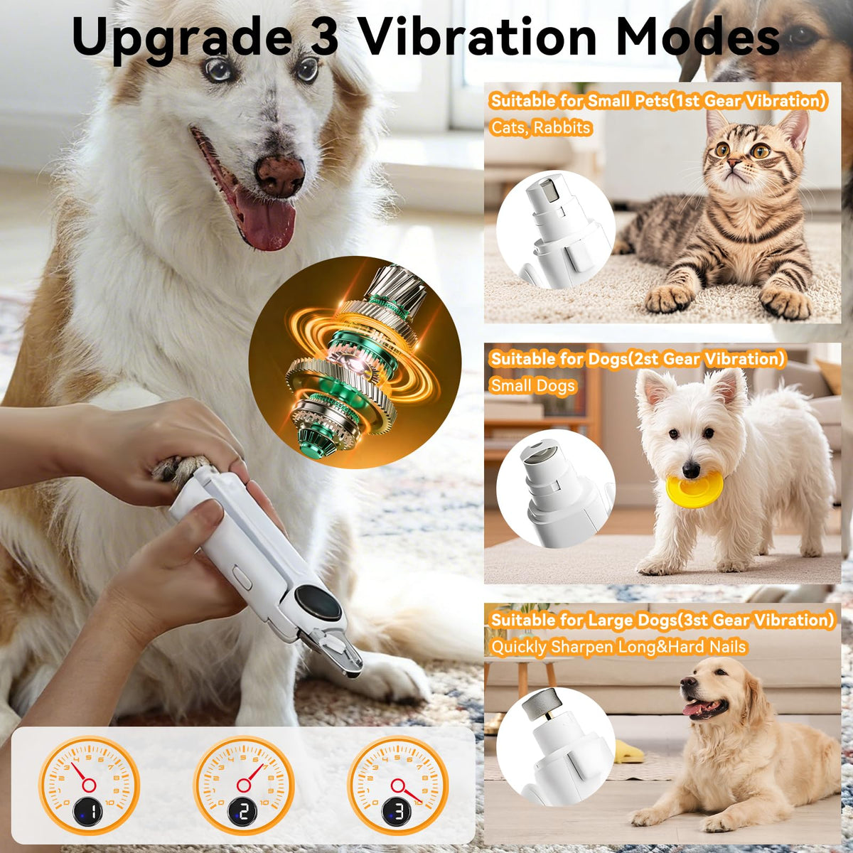 Dog Nails Clippers & Grinders 2in1 Trimmer with LCD Display and LED Lights Cat Claw Nail File with Protective Guard Rechargeable Electric Pet Toenail Silent Grooming Pro N423004