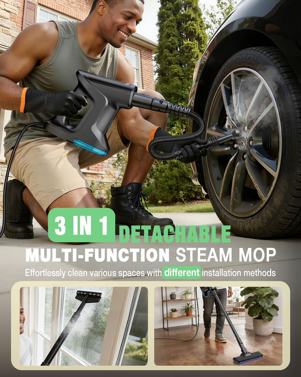 14-in-1 Lightweight Detachable Handheld Steam Mop Black H669768