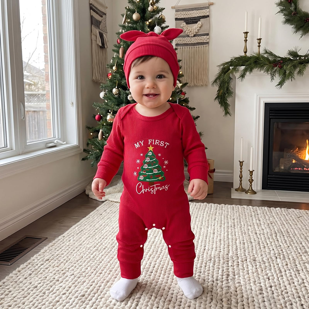 Christmas Baby Romper Jumpsuit Hat Set X4132