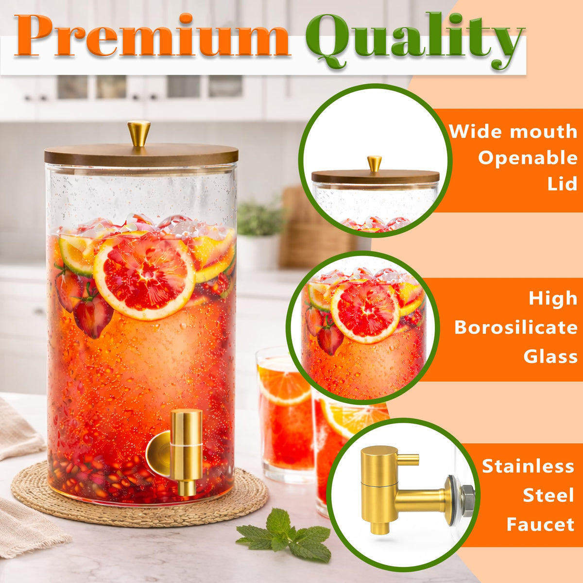 2PCS 1.5 Gallons Glass Drink Dispenser with Spout J90472